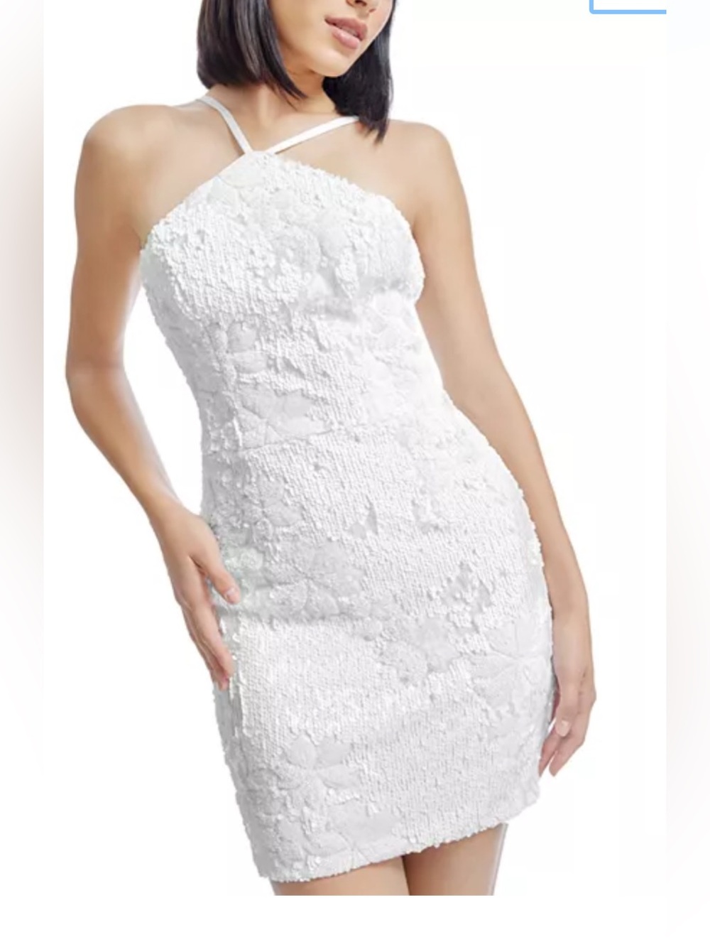 Dress the Population White Lace Halter-Neck Mini Dress